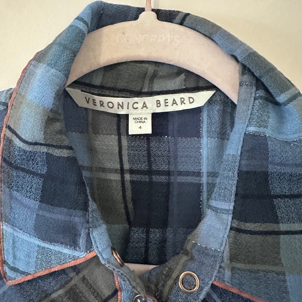 Veronica Beard Navy and Gray Plaid Shirt - Picture 3 of 3